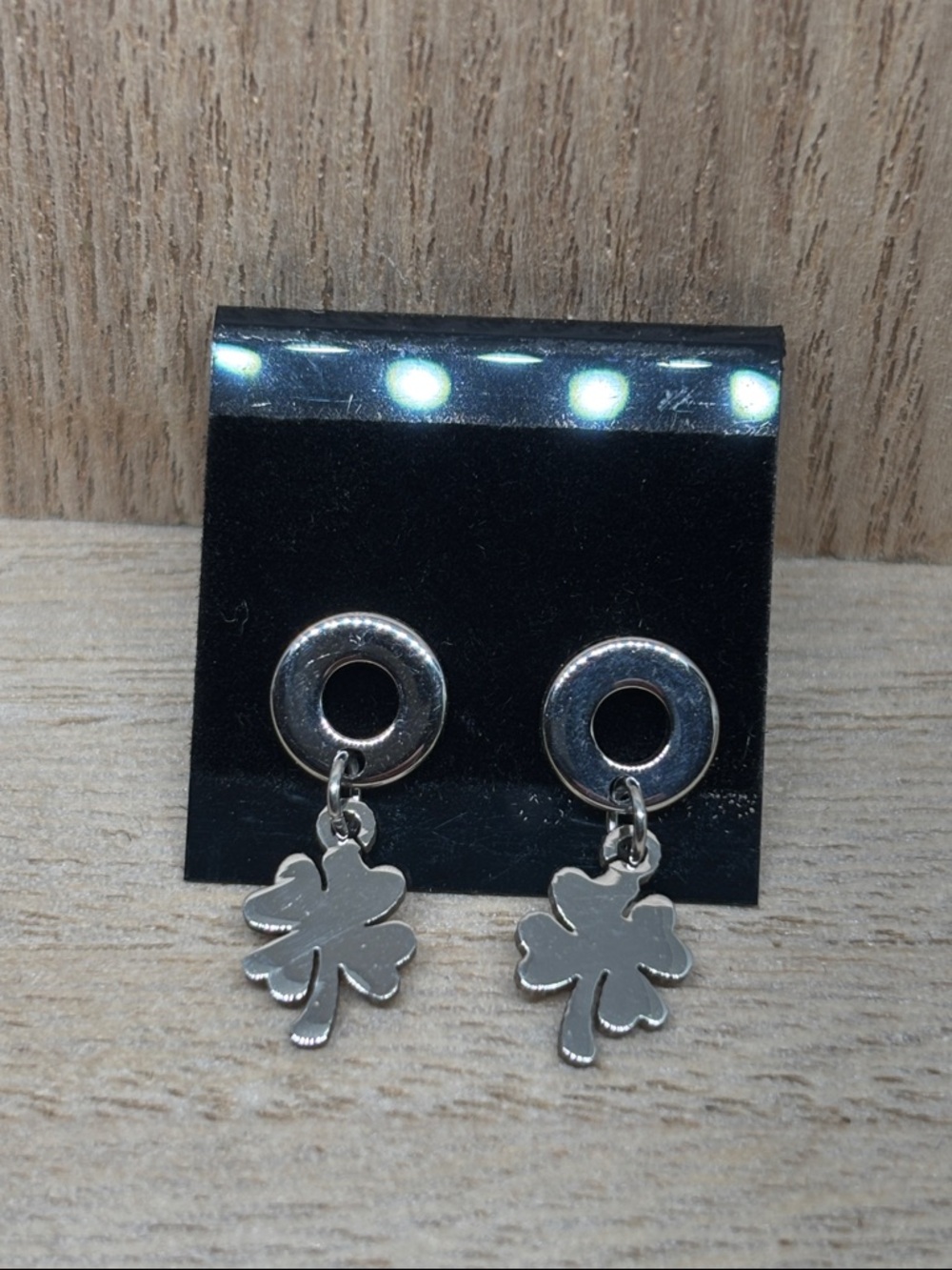 Silver Four-Leaf Clover Drop Earrings